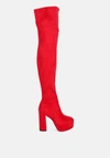 London Rag Bubble High Block Heeled Over The Knee Boots In Red