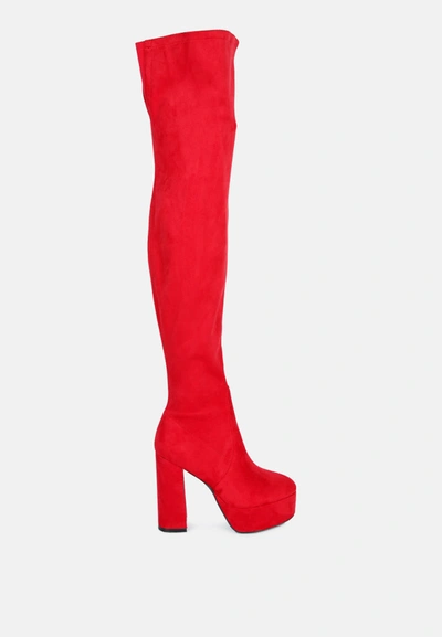 London Rag Bubble High Block Heeled Over The Knee Boots In Red