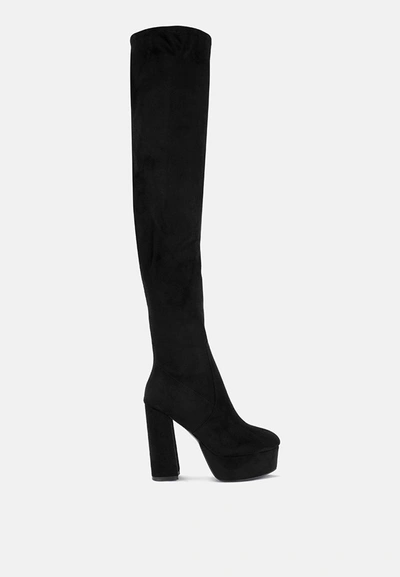 London Rag Bubble High Block Heeled Over The Knee Boots In Black