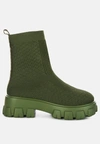 London Rag Mallow Stretch Knit Ankle Boots In Olive