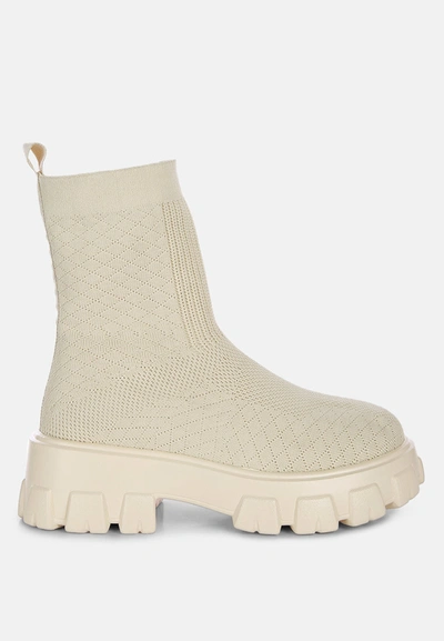 London Rag Mallow Stretch Knit Ankle Boots In White
