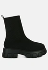 London Rag Mallow Stretch Knit Ankle Boots In Black