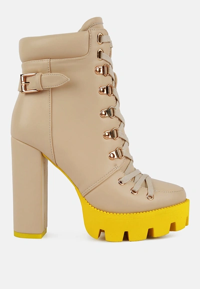 London Rag Larch Cushion Collared Biker Boot In Beige