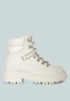 London Rag Ponsies Lace Up Chunky Platform Biker Boots In Ecru