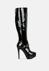 London Rag Daphne Stiletto Heeled Mid Calf Boots In Black