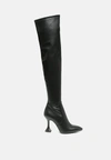 London Rag Brandy Faux Leather Over The Knee High Heeled Boots In Black