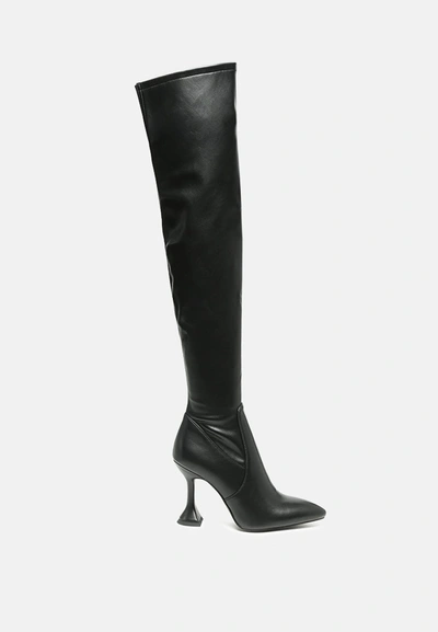 London Rag Brandy Faux Leather Over The Knee High Heeled Boots In Black