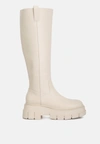 London Rag Blume Faux Leather Chunky Platform Knee Length Boots In White