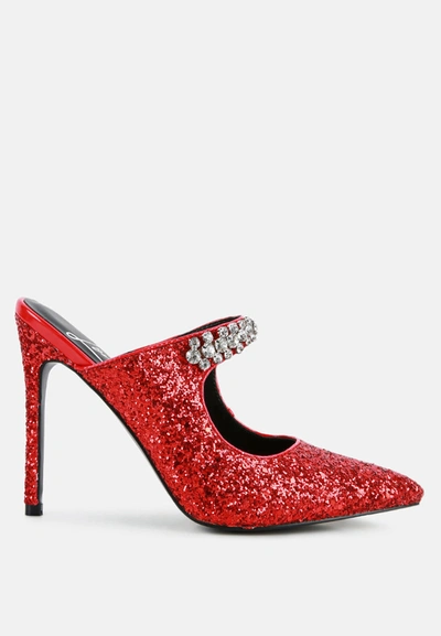 London Rag Twinklet Glitter Diamante High Heeled Sandals In Red