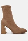 London Rag Candid High Ankle Flared Block Heel Boots In Taupe