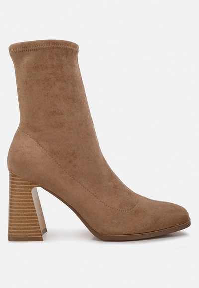 London Rag Candid High Ankle Flared Block Heel Boots In Brown