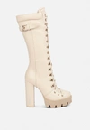 London Rag Magnolia Cushion Collared Lace Up Boots In Beige