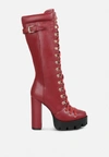 London Rag Magnolia Cushion Collared Lace Up Boots In Red