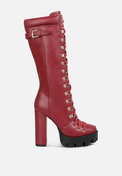 London Rag Magnolia Cushion Collared Lace Up Boots In Red