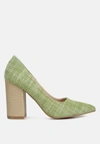 London Rag Elsie Canvas Block Heel Pumps In Green