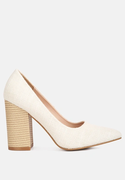 London Rag Elsie Canvas Block Heel Pumps In White