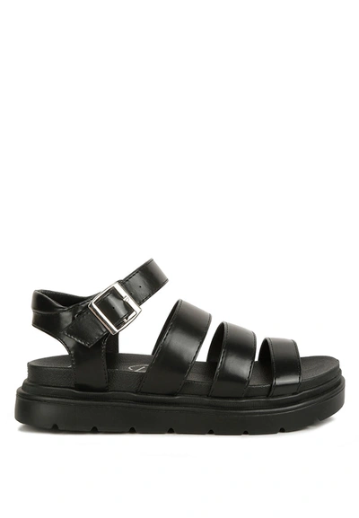 London Rag Belcher Faux Leather Buckle Detail Sandals In Black