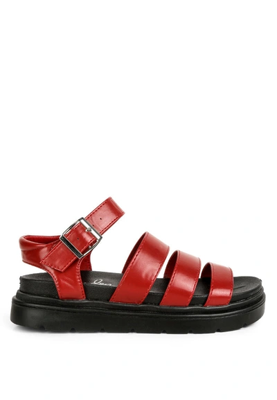 London Rag Belcher Faux Leather Buckle Detail Sandals In Red