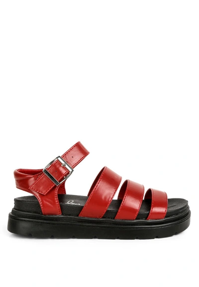 London Rag Belcher Faux Leather Buckle Detail Sandals In Burgundy