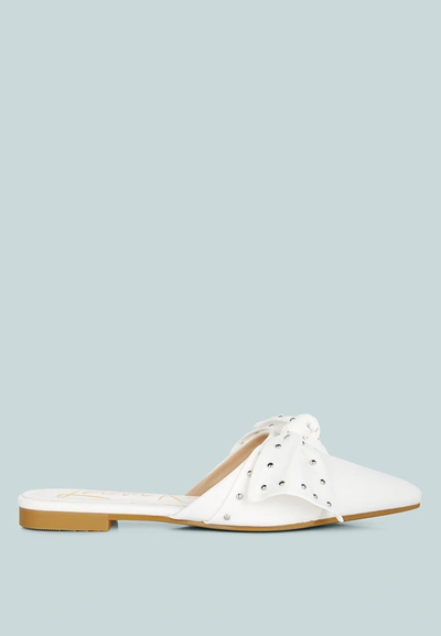 London Rag Makeover Studded Bow Flat Mules In White