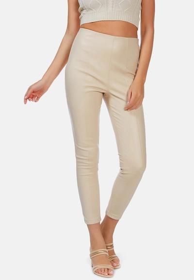 London Rag Formal Straight Faux Leather Trousers In Beige