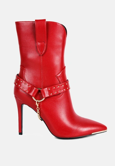 London Rag Pro Tip High Heeled Cult Ankle Boot In Red