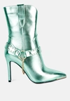 London Rag Pro Tip High Heeled Cult Ankle Boot In Green