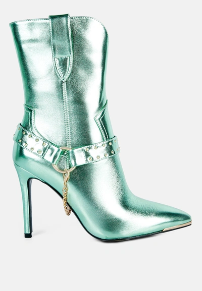 London Rag Pro Tip High Heeled Cult Ankle Boot In Green