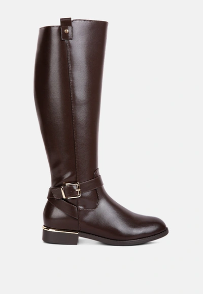 London Rag Renny Buckle Strap Embellished Calf Boots In Brown