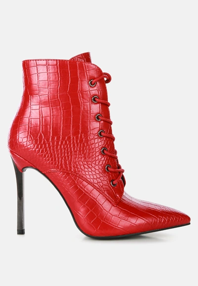 London Rag Escala Croc Lace-up Stiletto Boot In Red