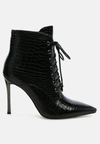 London Rag Escala Croc Lace-up Stiletto Boot In Black