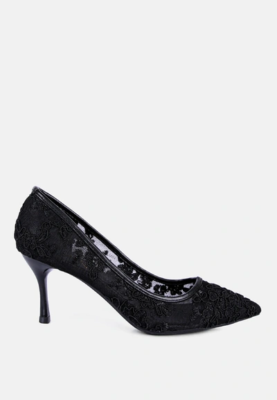 London Rag Reunion Lace Stiletto Party Pumps Sandal In Black