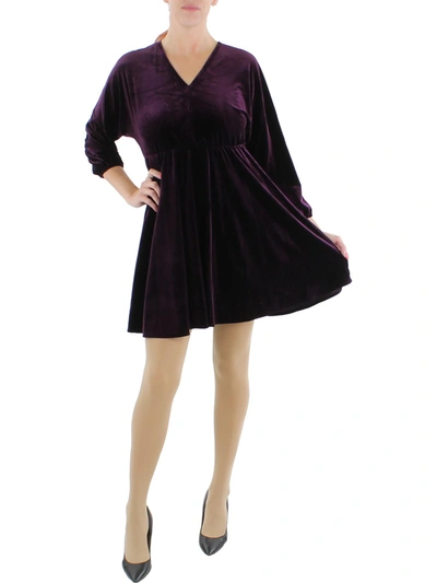 London Times Petites Womens Velvet Mini Cocktail And Party Dress In Purple
