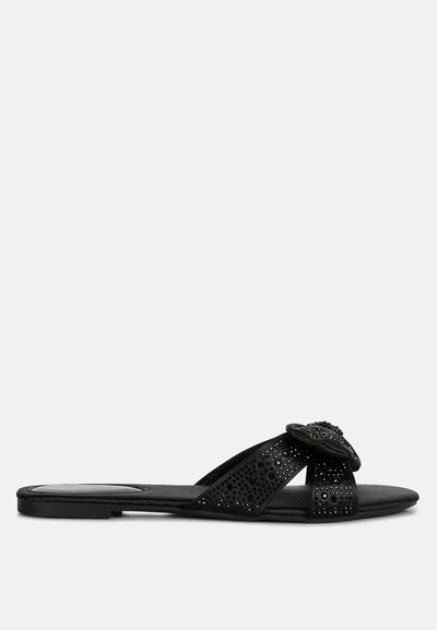 London Rag Fleurette Bow Flat Sandals In Black