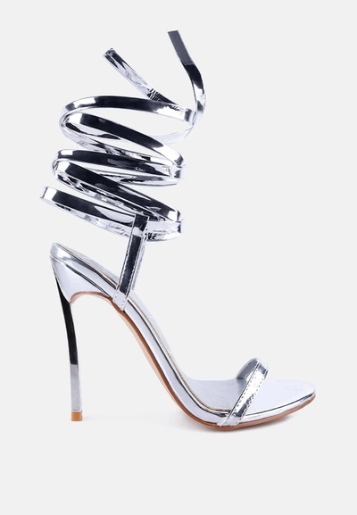 London Rag Smacker Stiletto Lace Up Sandal In Silver