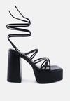 London Rag Croma Metallic Block Heeled Lace Up Sandals In Black