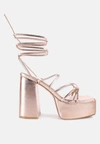 London Rag Croma Metallic Block Heeled Lace Up Sandals In Gold