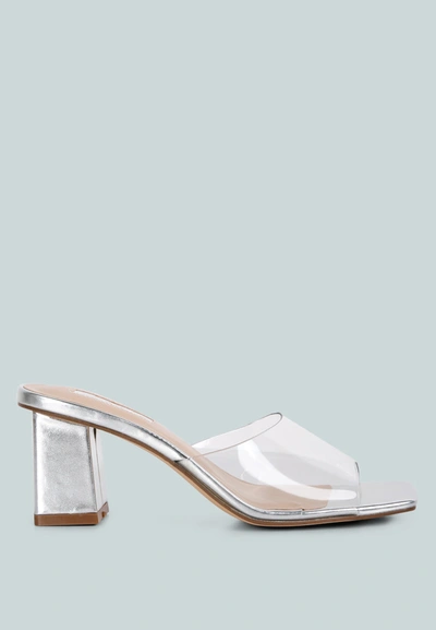 London Rag Sun Drop Clear Strap Block Heeled Sandals In Silver