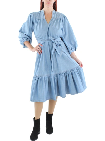 Lauren Ralph Lauren Womens Chambray Ruffled Midi Dress In Blue