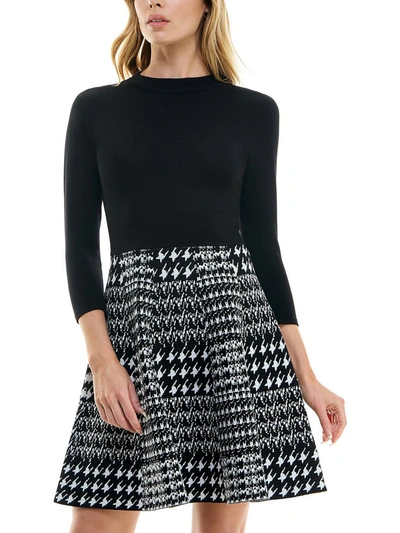 Bcx Juniors' Houndstooth-skirt Long-sleeve Sweater Dress In Multi