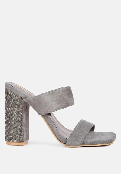 London Rag High Sass Diamante Set High Block Heeled Sandals In Grey
