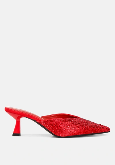 London Rag Aldora Rhinestones Embellished Satin Mules In Red