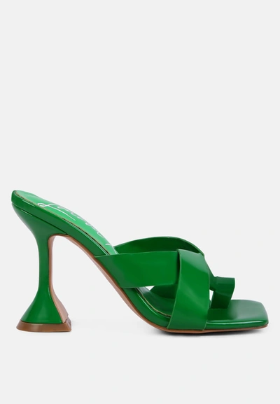 London Rag Snatched Intertwined Toe Ring Heeled Sandals In Green