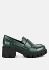 London Rag Benz Chunky Block Heel Loafers In Green