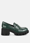 London Rag Benz Chunky Block Heel Loafers In Dark Green