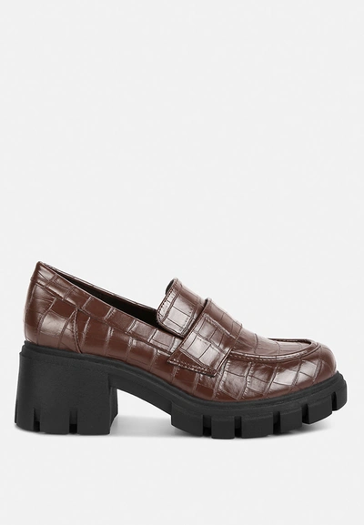 London Rag Benz Chunky Block Heel Loafers In Brown