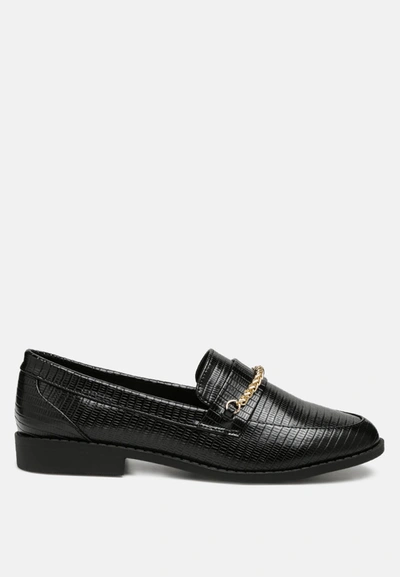 London Rag Vouse Low Block Loafers Adorned With Golden Chain In Black