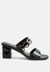 London Rag Hookup Geometric Cut Block Heel Slides Sandals In Black