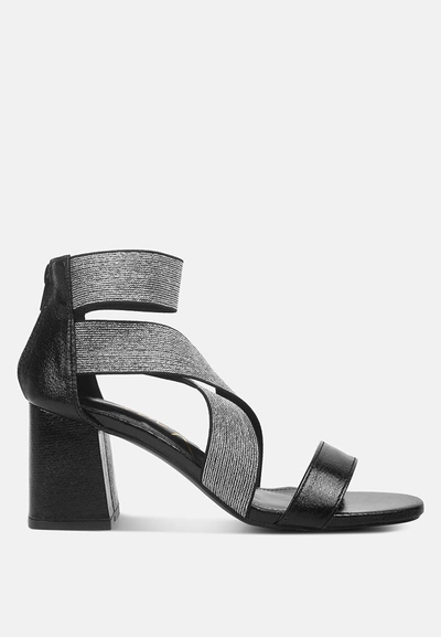 London Rag Metallic Elasticated Strappy Block Heel Sandals In Black