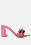 London Rag Playdoll Metal Chain Detail Block Heel Sandal In Pink